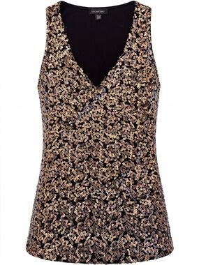 Le Château Black V-Neck Sequin Tank Top – Size XS – Y2K Party Glam